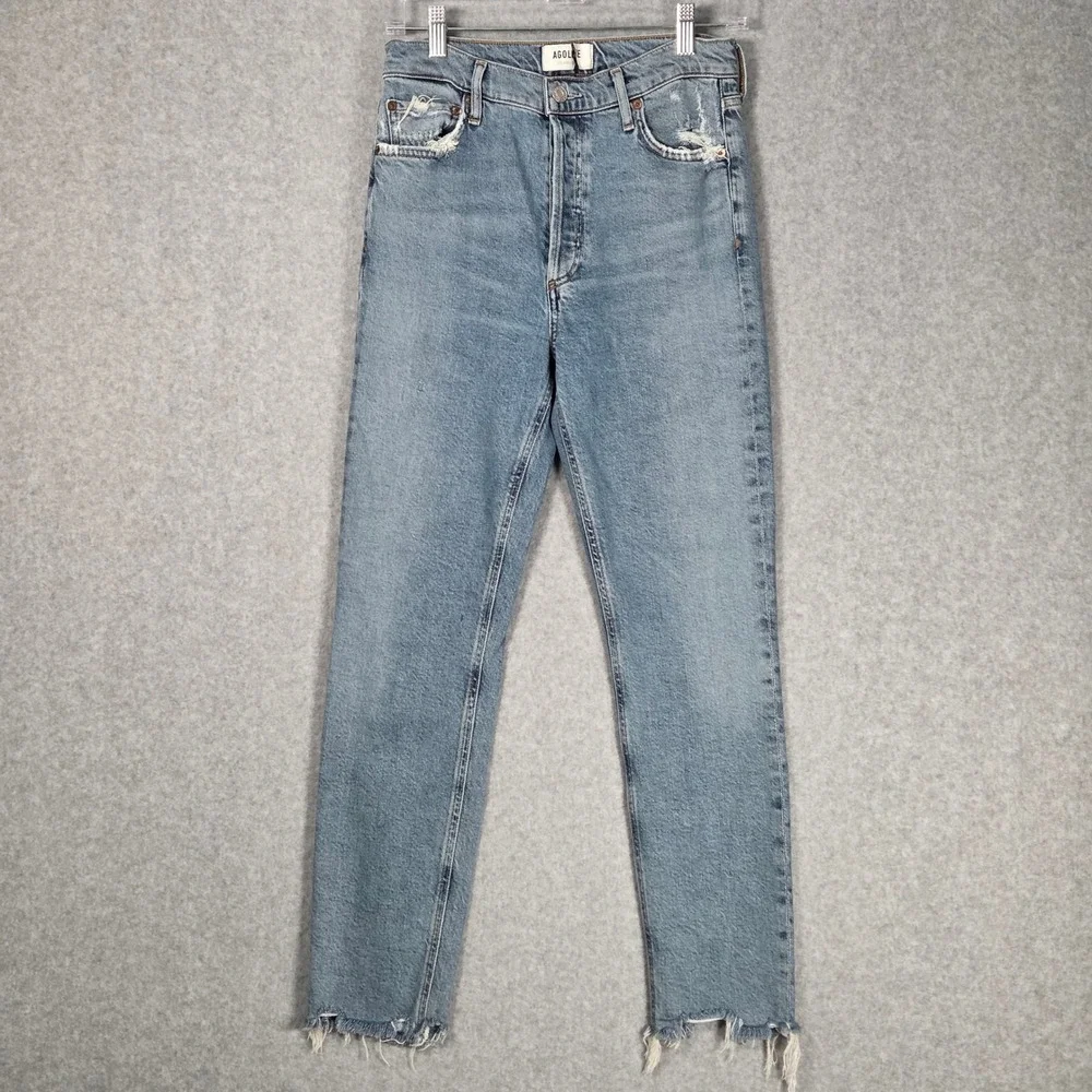 AGOLDE Womens 26 Nico High Rise Slim Fit Jeans Light Blue Rooted Revolve